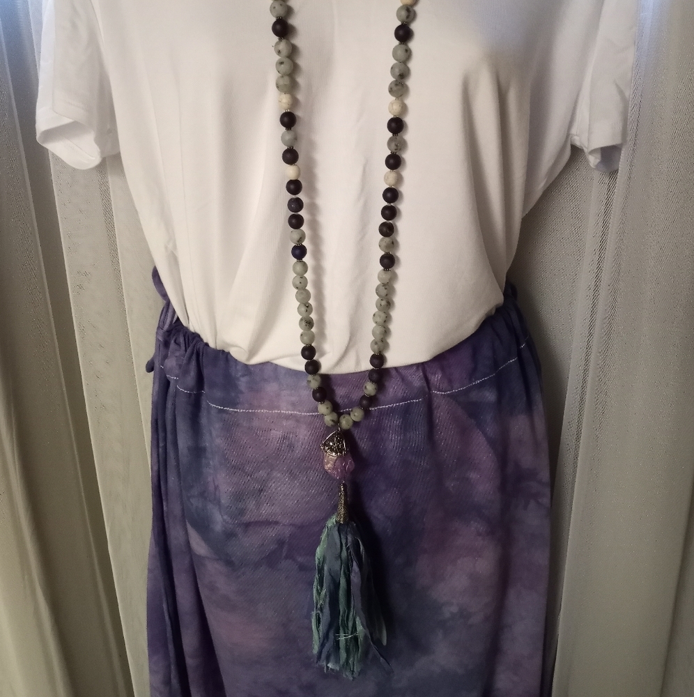 Handmade Gemstone Beaded Tassel Mala Necklace OOAK